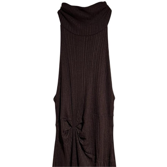 🆕 Whimsigoth Free People ATHEA Maxi Dress Brown Stretch Slip Sexy Slit Layer - Picture 7 of 15